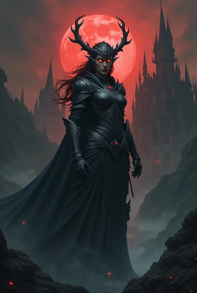 woman in armor standing in front of a castle, 4k fantasy art, dark fantasy style art, gothic fantasy art, fantasy woman, high quality fantasy art, fantasy paladin woman, hd fantasy art, artgerm julie bell beeple, epic fantasy art style hd, tyler edlin fantasy art, female vampire warrior, graphic artist magali villeneuve