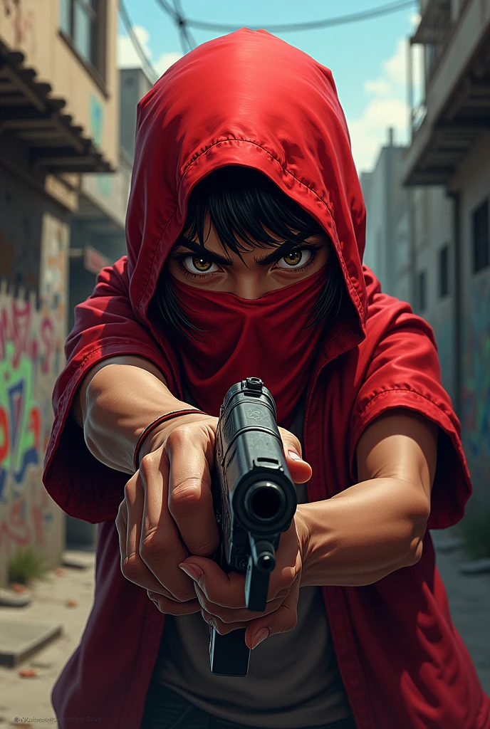 Le gang bloods qui revendique la couleur rouge, bandana rouge + pistolet GTA RP