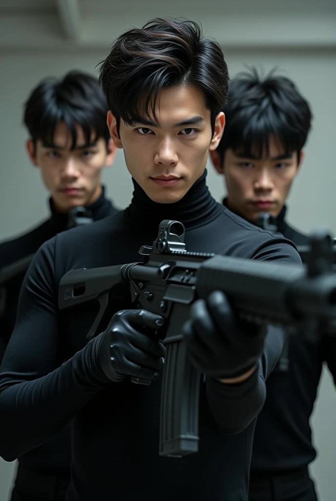 Two men wearing black masks and green shirts were holding guns, still from live action movie, action scene from the film, live-action movie scenes, choreographed fight scene, fight scene, movie action still frame, highlight scene of the movie, film promotional image, fighting scene, squad fighting enemy, Cai Xukun, action movie, action movie scene