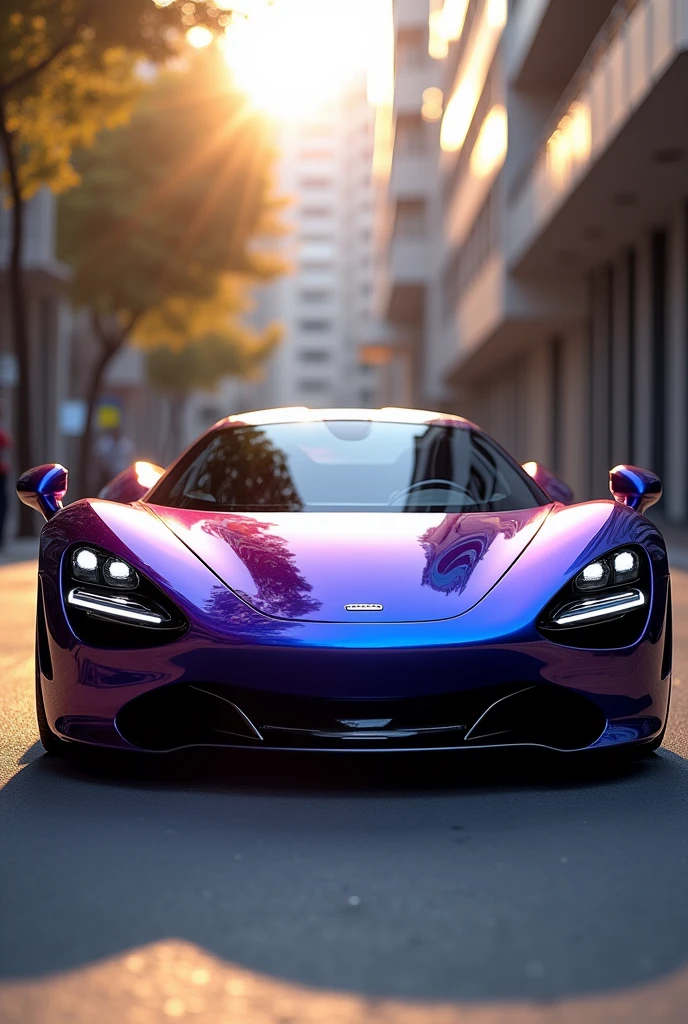 A beautiful purple and blue car