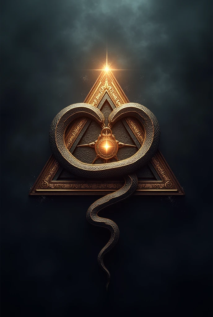 Logo, an illuminati pyramid and a snake coiled around it