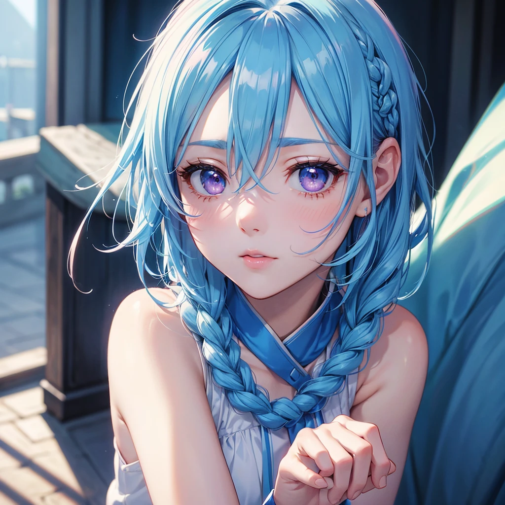 Sky blue hair、Braided Short Hair、Pink Eyes、Fair skin、whole body、sports festival、masterpiece、Highest quality、Very detailed、Best Shadow、Detailed Background、Beautifully detailed face、High Contrast、Best lighting、Very delicate and beautiful、Cinematic Light、Hyper Detail、8k、Dramatic Light、Exquisite detail、