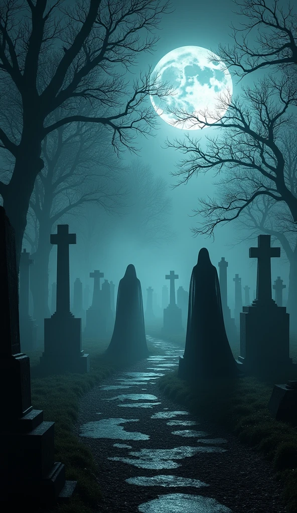 Graveyard in night cinematic ultra realistic 4k