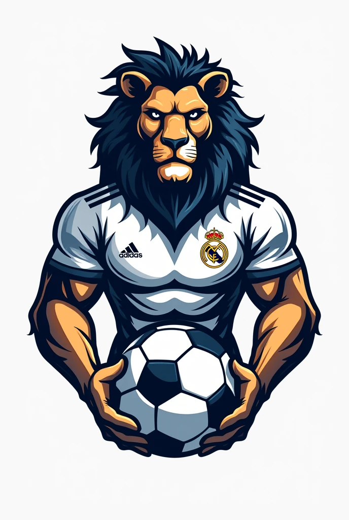 sports logo lion with a soccer ball With the Real Madrid shirt