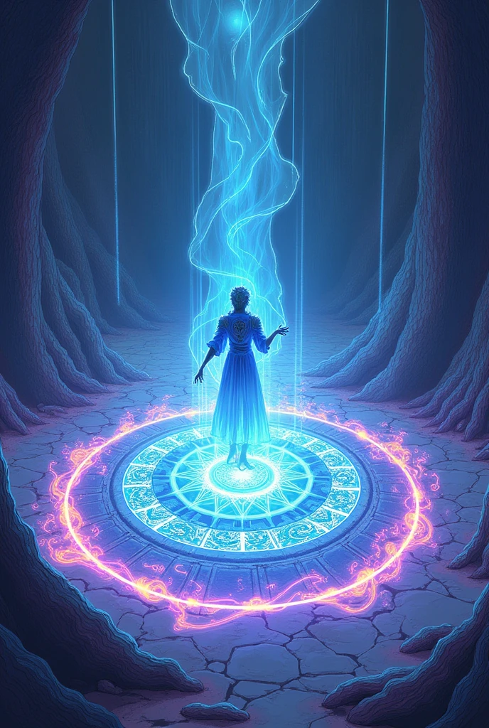 Create a lineart illustration Setting:The Circle Cast: Show the circle cast by Dhorion and Hellen, with a magical and mystical environment surrounding it. The image can include arcane symbols and pulsating energy, highlighting the supernatural nature of the circle.