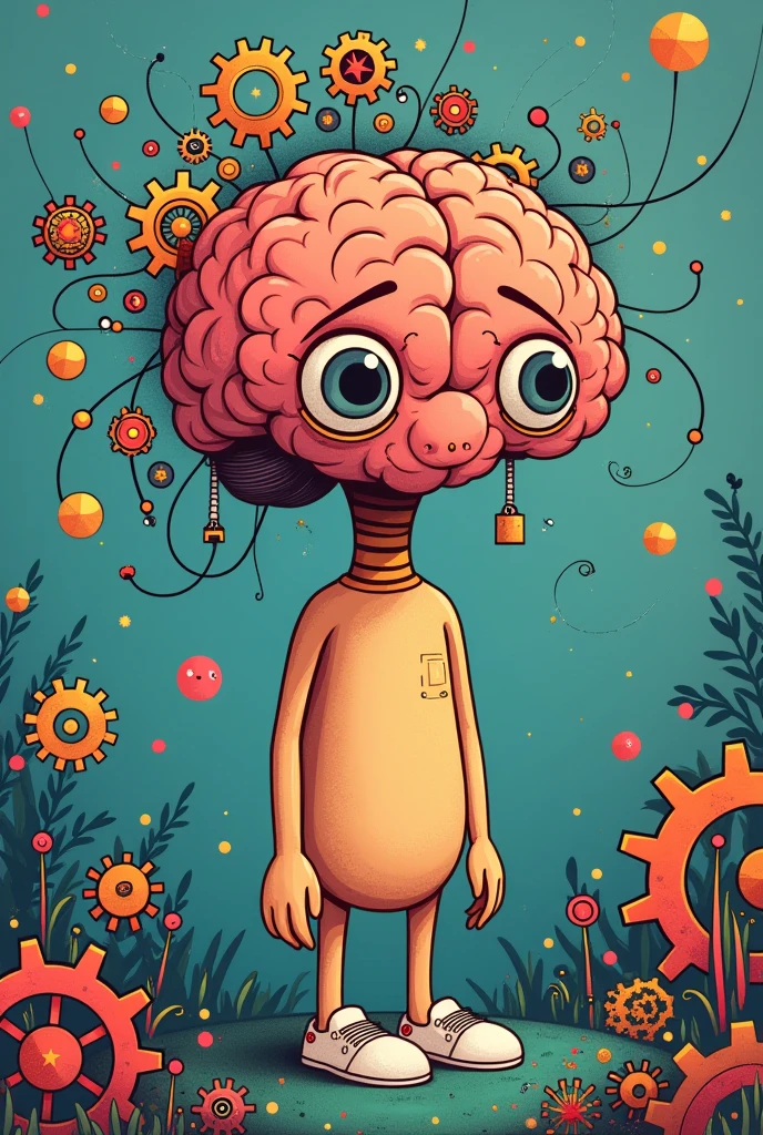 Cartoon depicting the body where the head is a brain and the body is a system of gears