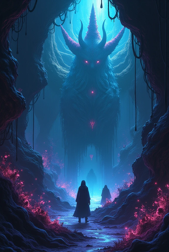 Anime-like underworld scenery with black light effects