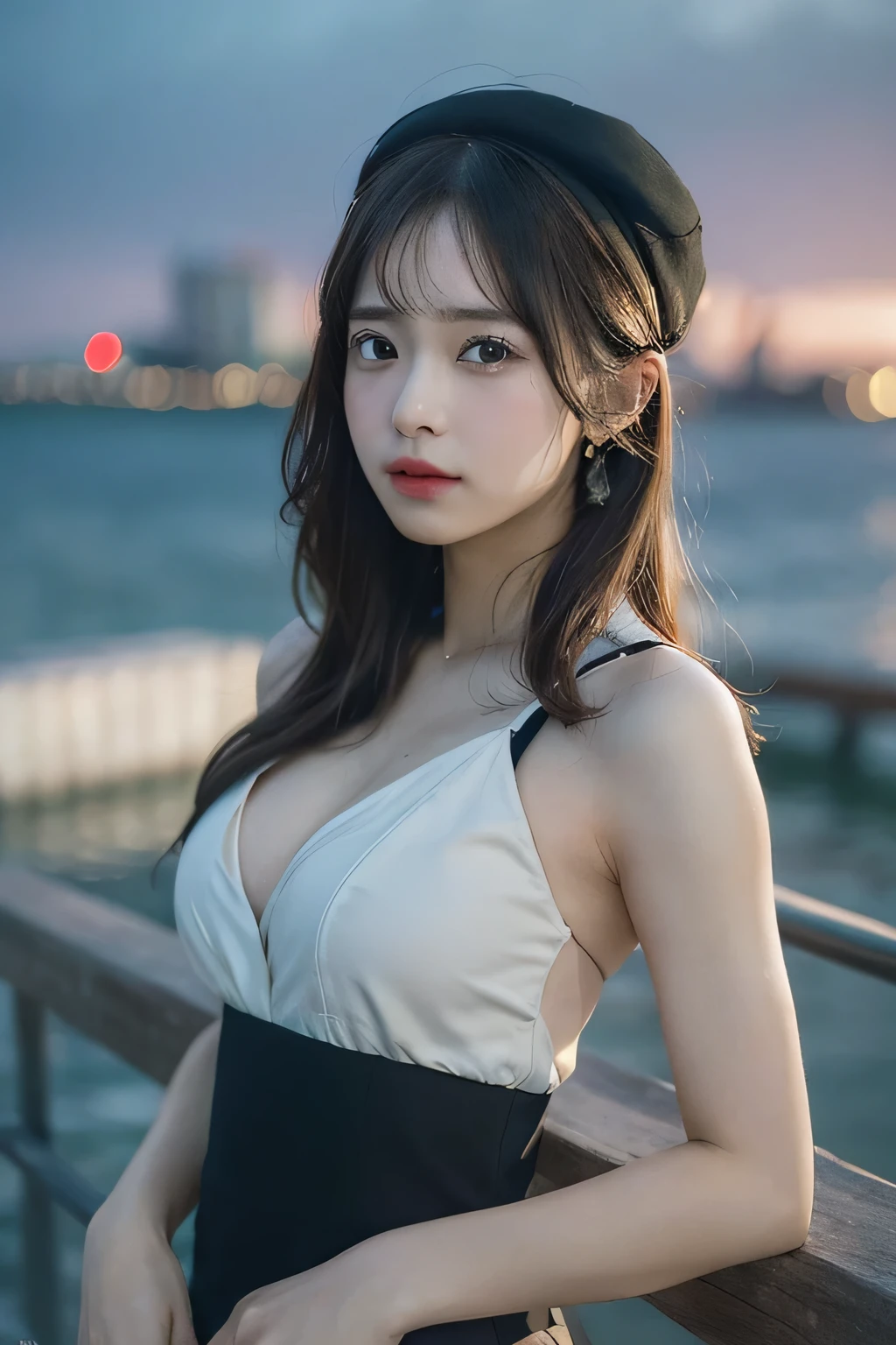 cute & girly \(idolmaster\), facial, (8k, RAW photo, best quality, masterpiece:1.2), ultra detailed, ultra high res, (realistic, photo realistic:1.2), high detail RAW color photo, professional photograph, depth of field, an extremely delicate and beautiful, extremely detailed, 8k wallpaper,  moist skin, art by Balcomb Greene, (art by David Alfaro Siqueiros:1.3),  photograph, shoulder-level shot of a Intellectual South-American Kiteboard Energy patterns, background is [Chicago|Fossil fuel power station], at Twilight, Neo, flat lighting, film grain, dslr, 800mm lens, behance HD,(Large Breasts1.8), 1, super slim body, good fingers,