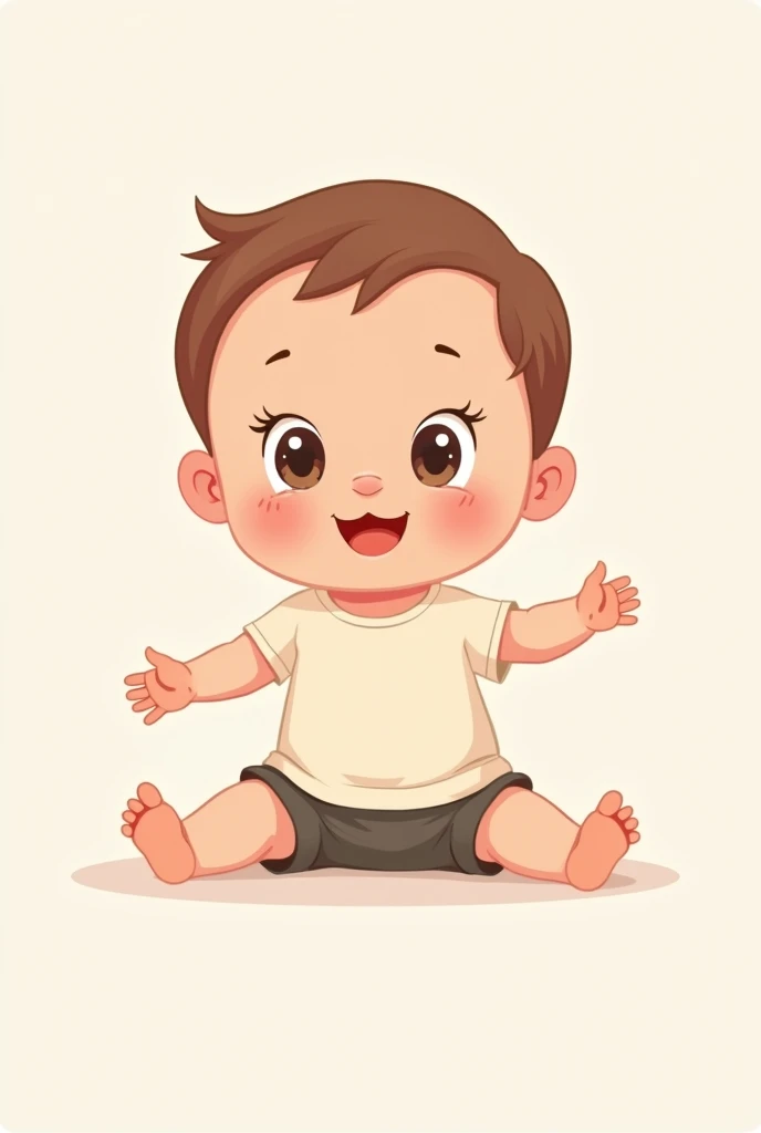 Create vector  sitting sideways with blouse and shorts bare feet arms and hand open brown eyes brown hair 