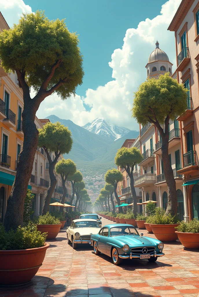CARS IN POTS AND TREES IN LARGER SPACE IN THE CITY OF AREQUIPA, UA AND HUGE PEOPLE