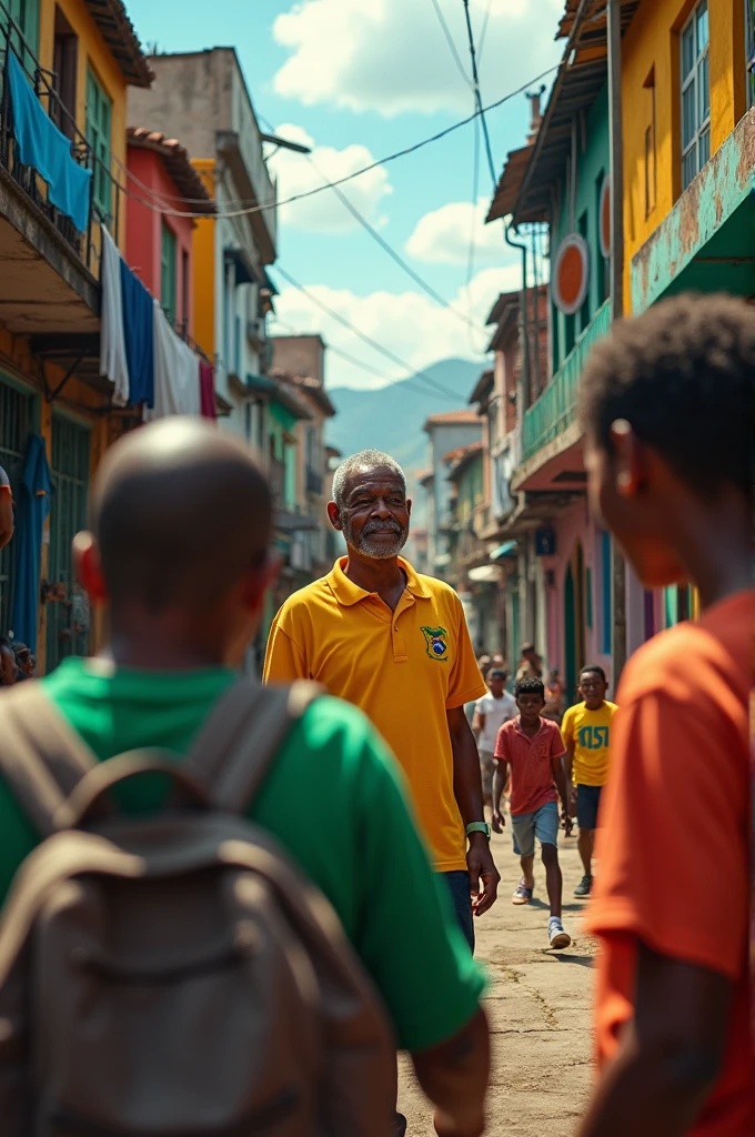 Create an image of Brazilian President Lula inside the favela