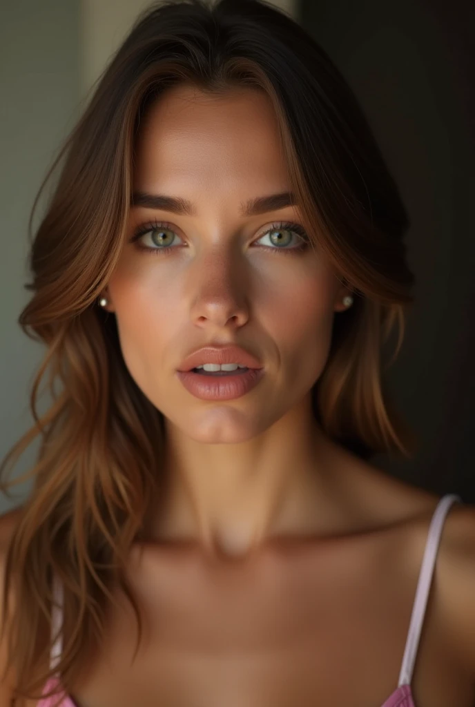 nice smile, green eyes, beautiful european model, Close-up shot of only the face, 1 Girl with a beautiful face, Beautiful woman with a smile, (table top, highest quality, High resolution:1.4), 1 girl, Texture of skin pores, photograph, movie, movie, whole body, realistic, (8K, RAWphotograph, highest quality, table top:1.2), (realistic, photo-realistic:1.33), highest quality, Natural light, Depth of bounds written, film grain, sharp, detailed and realistic portrait of a woman, stare at the camera, chapped lips, soft Natural light, のポートレートphotograph, 魔法のphotograph撮影, dramatic lighting, photorealism, super detailed, intimate portrait composition, Leica 50mm, short hair