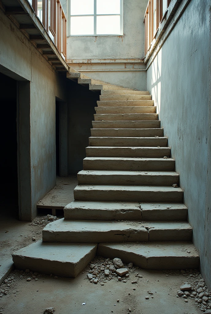 creates an image of a stair formwork where the last step comes out thin, bad staircase stroke. Real photo