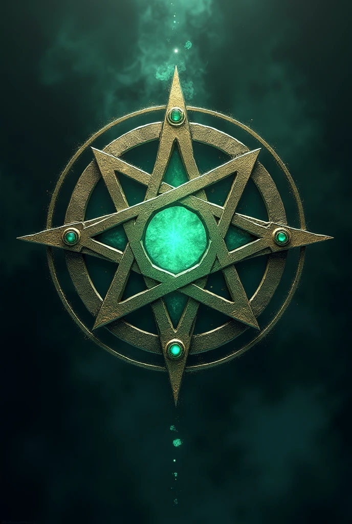 Create a pentagram with the Star of David in the middle and a turquoise green stone in the middle of the star. 