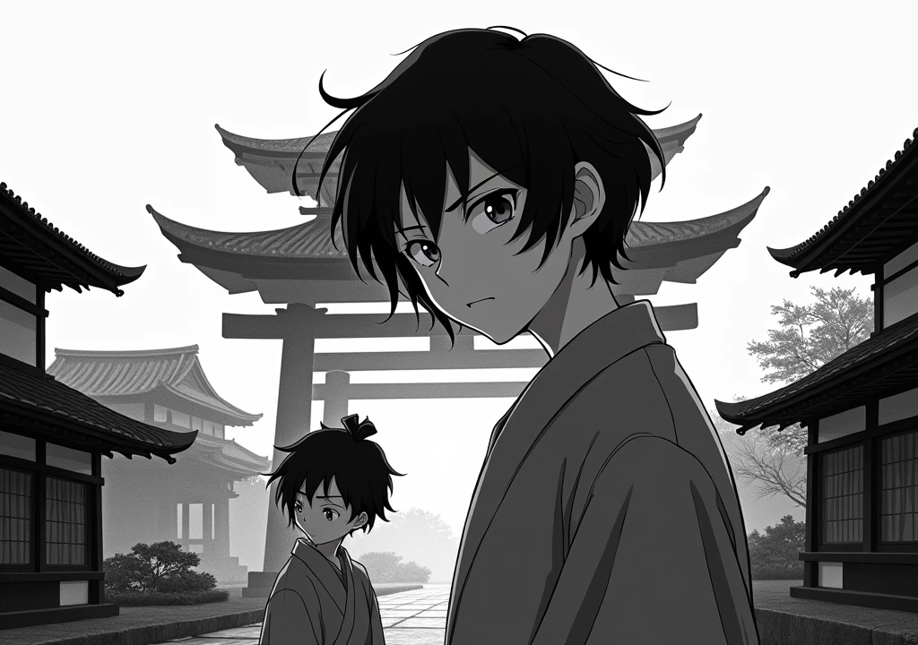 generate cover for black and white japanese style anime images. 