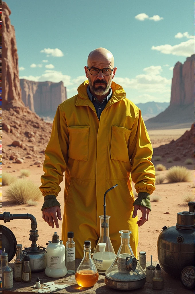 I want you to draw a picture of Walter Whit where he's cooking meth in the desert.