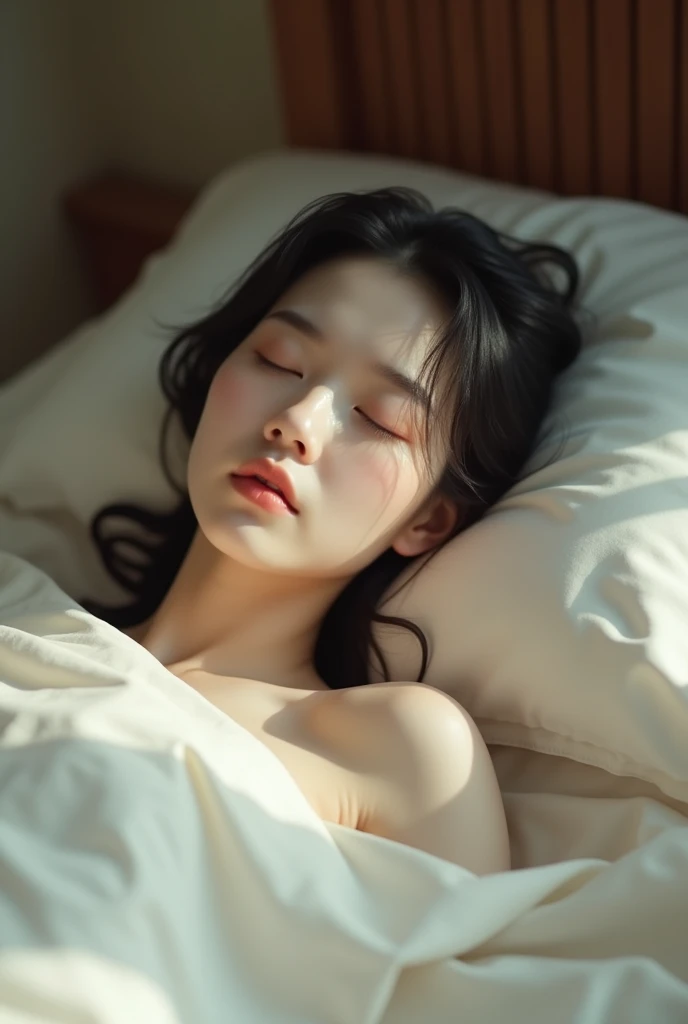 A beautiful Japanese girl sleep in the bed without clothes