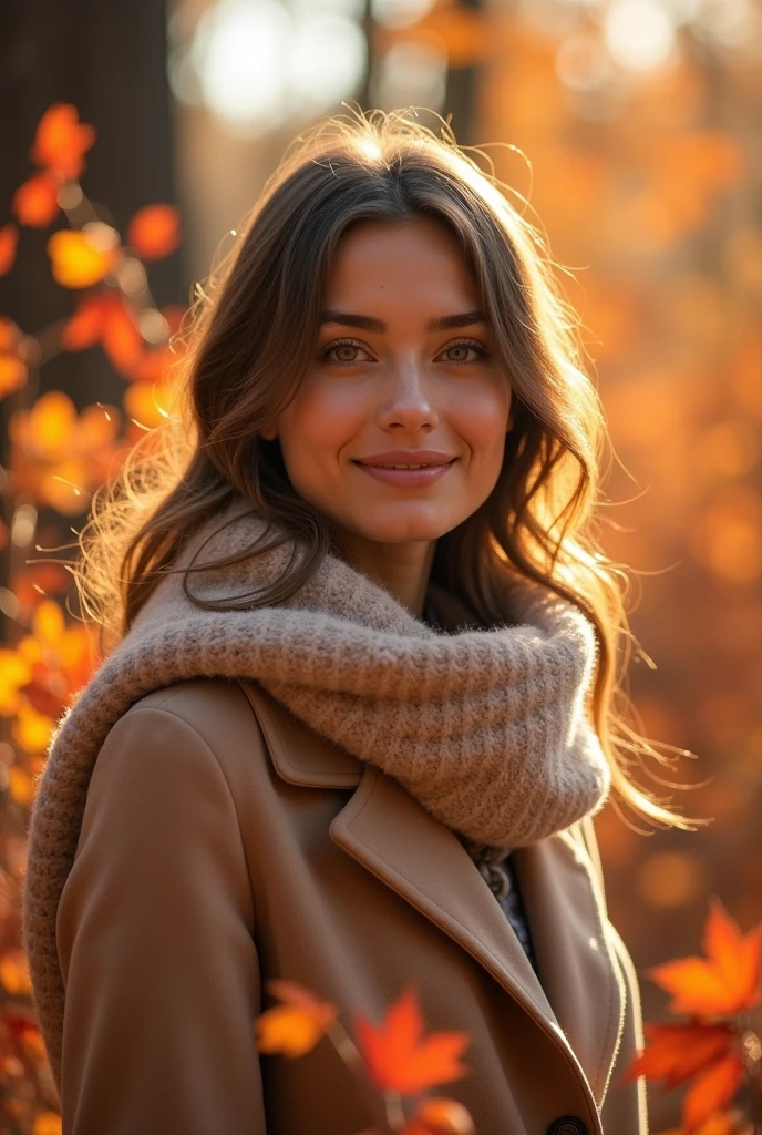 Highest quality、High resolution、Detailed Background、(Beautiful face in every detail:1.4)、20 year old beauty、Perfect body line、Smiling、Cowboy Shot、
As the cool autumn breeze blows、Pretty woman、紅葉したwood々Standing against the backdrop of、
A soft mid-calf dress、Wearing a beige coat、Boots on your feet、A scarf is wrapped around the neck.、wood々I am looking at the scenery dyed red and yellow.、The woman's expression is calm and gentle.、It seems to blend into the autumn nature.、As the sunlight shines softly、Women seem to be enjoying the tranquil atmosphere that is unique to this season to their heart's content.、
There、A woman feeling the comfortable arrival of autumn、An elegant and delicate appearance emerges.、very beautiful