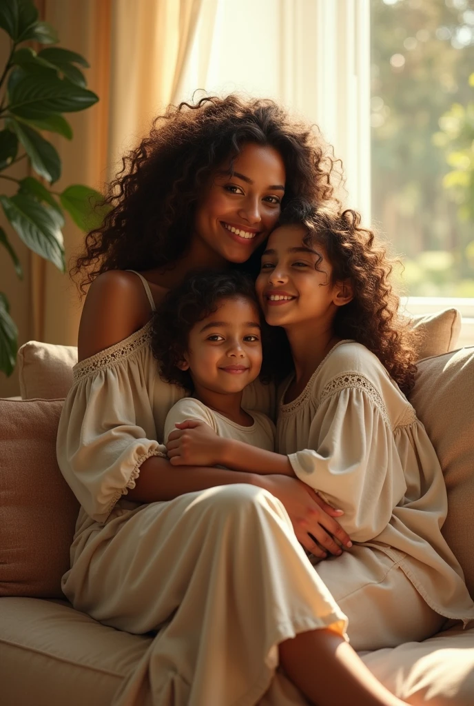 A portrait of a family with a mother 3 girls and 3 boys
(photorealism:1.2), beautiful woman, sitting on bed, wearing loose off-shoulder top, pajama pants, long curly hair, indoors, soft lighting, plants in background, window with sunlight, cozy room, relaxed pose, realistic, intricate details, warm colors, by Greg Rutkowski, by Alphonse