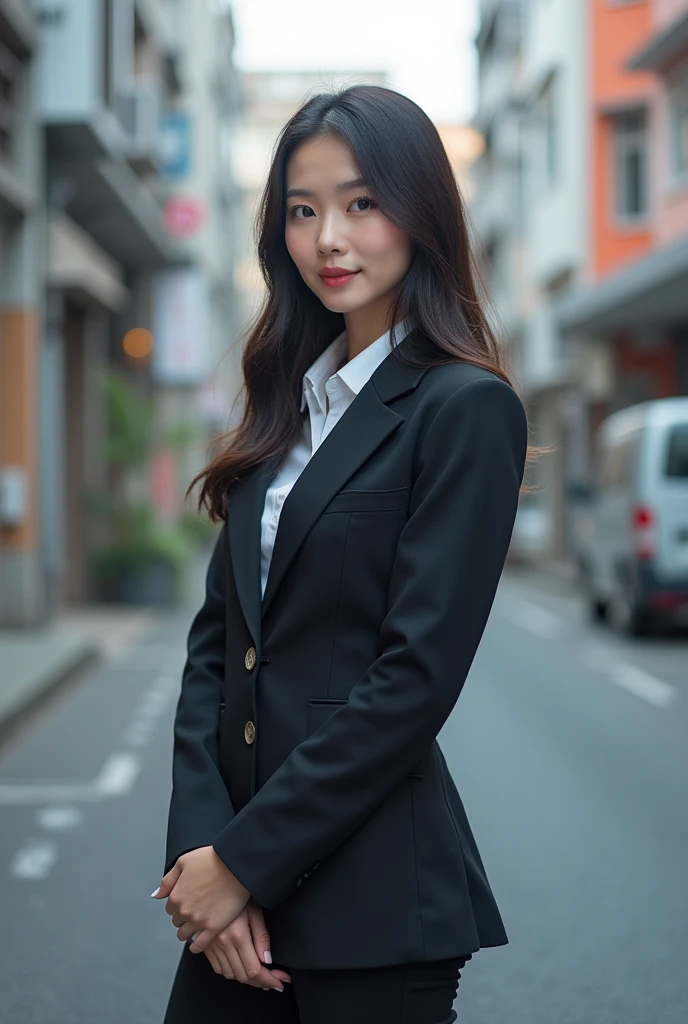 Beauty、cute、actress、model、A full-body photo of a Japanese woman who has it all、In a deserted office district