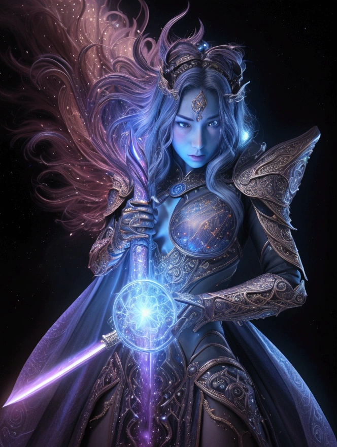 a cosmic being, cosmic sword, 2D art, magical, detailed digital art, highly detailed, cinematic, dramatic lighting, glowing energy, surreal, vibrant colors, fantasy, epic scale, intricate design, mystical, powerful, awe-inspiring, stunning, photorealistic, (best quality,4k,8k,highres,masterpiece:1.2),ultra-detailed,(realistic,photorealistic,photo-realistic:1.37)