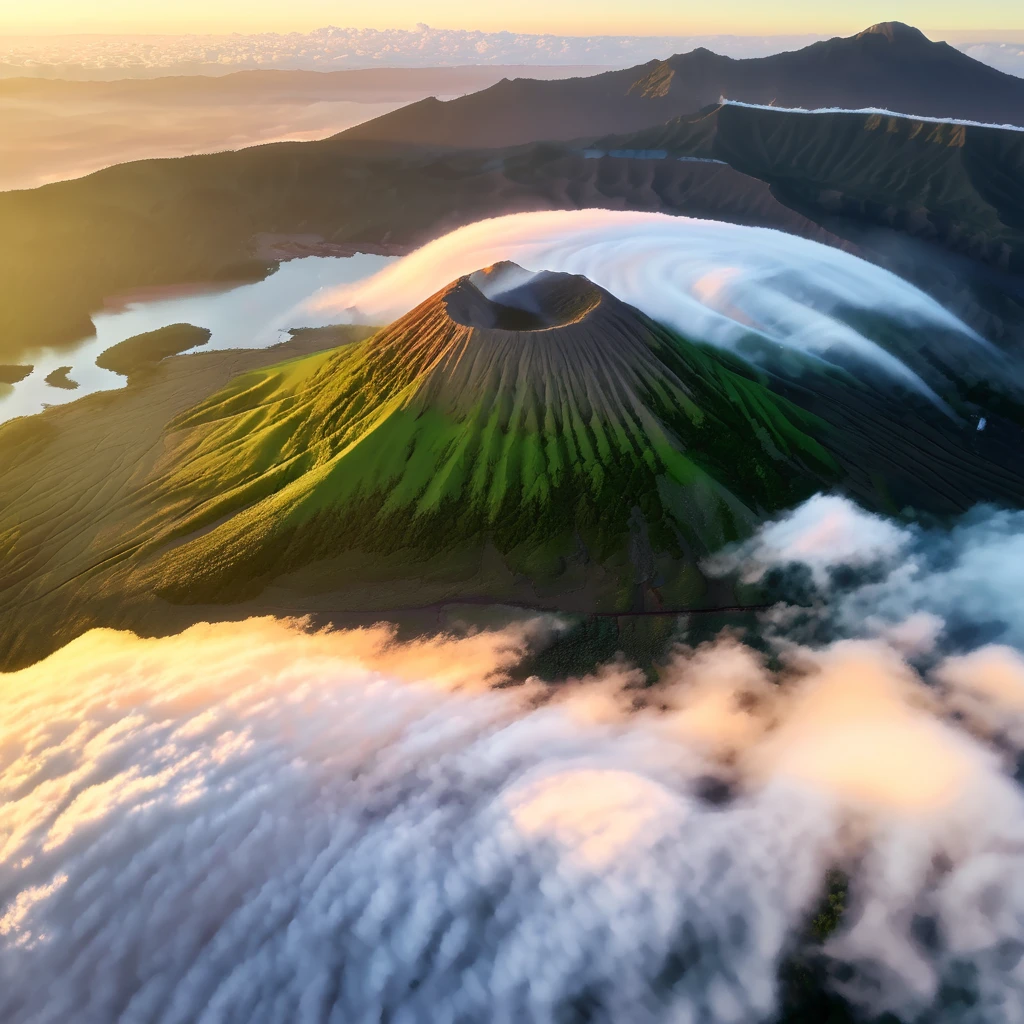 Real photo of Mt. Nokogiri at morning taken by drone from above, gorgeous, magnificent, natural, powerful, good morning.