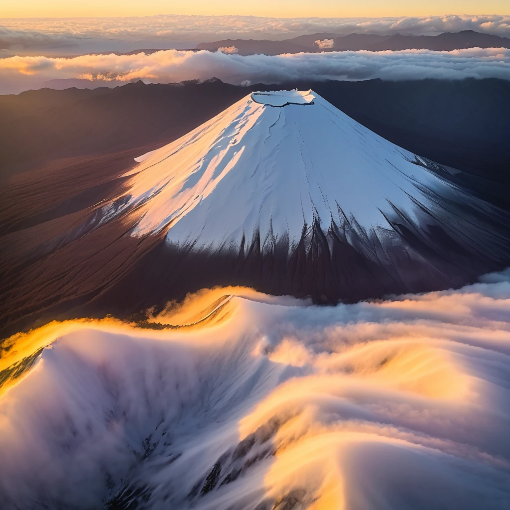 Real photo of Mt. daisetu at morning taken by drone from above, gorgeous, magnificent, natural, powerful, good morning.
