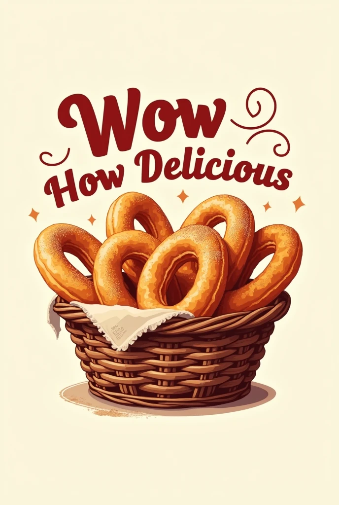 Generate a logo on a basket of real churros for a churros business, which is called wow how delicious