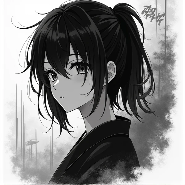 generate Thumbnail for black and white Japanese style anime images.