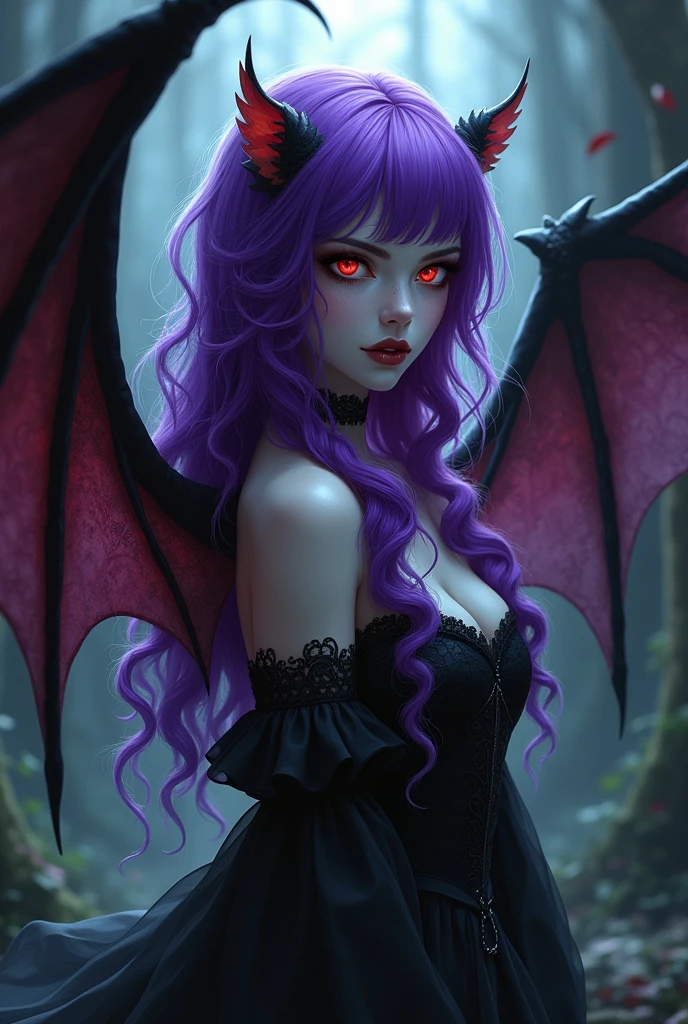 Purple hair vampire girl with bat-like wings