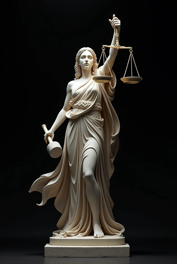 Goddess Themis, with mallet of justice and scales, freedom and justice, black background with white