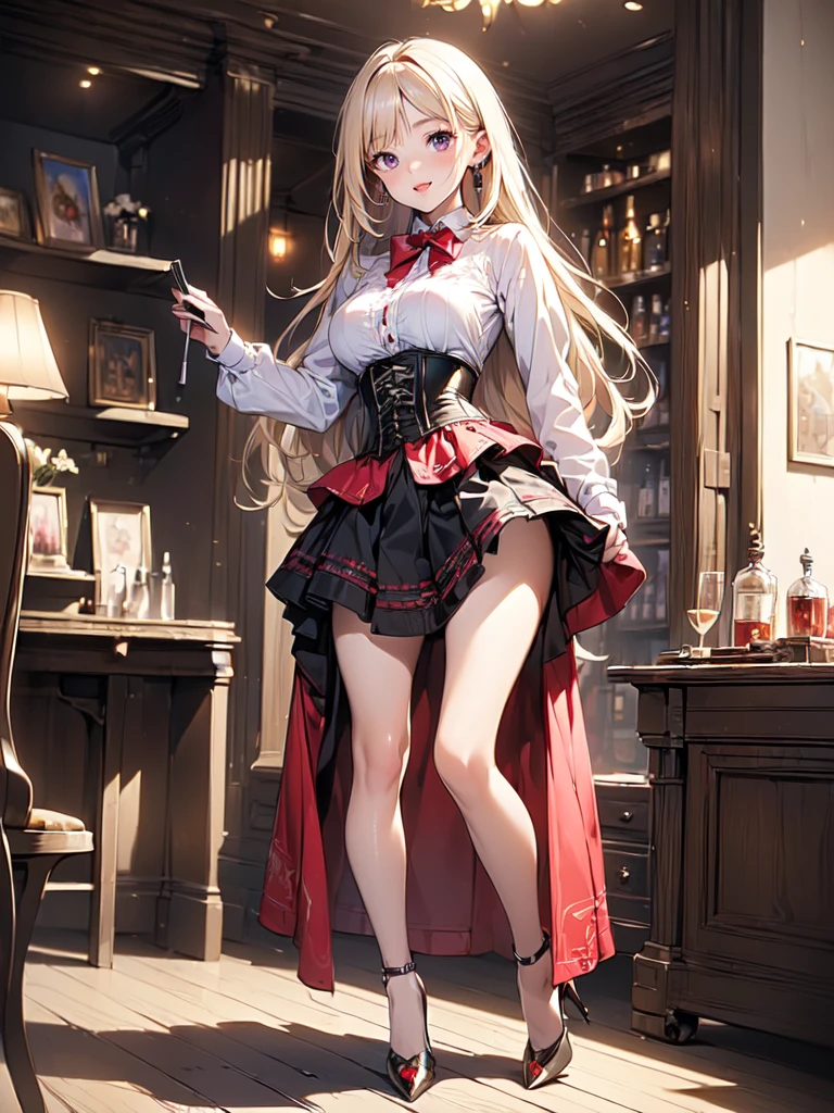 anime, beautiful face, highly detailed face, detailed perfect eyes, perfect hair, perfect lips, perfect legs. highly detailed background, perfect lighting, full body, 1girl, solo, ruby hoshino, ruby, oshi no ko, indoors, heels, blonde hair, thighhighs, garter stockings, bedroom, lingerie, absurdres, high res, ultrasharp, 8K, masterpiece, looking at viewer, (sexy pose:1.2), heavy breathing, (full body:1.5), teasing, wearing bra, wearing underwear, in a miniskirt, bending over foward, leaning towards viewer, holding breast, holding boobs, hands under her breasts, both hands on boobs