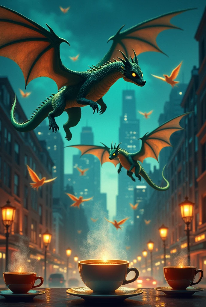 Flying dragons on the city road 