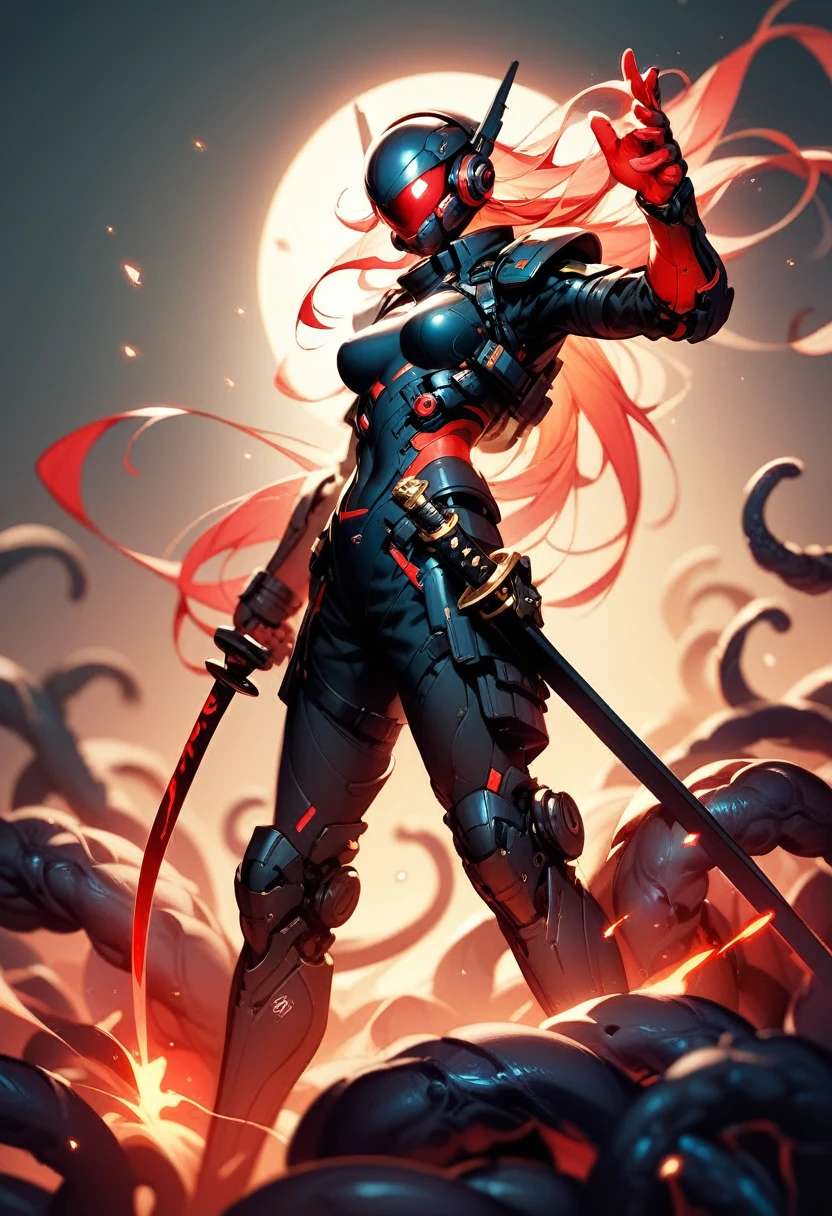 Alien girl, beautiful,sexy, perfect proportionate, red armour, weapon in hand, full body, blue skin