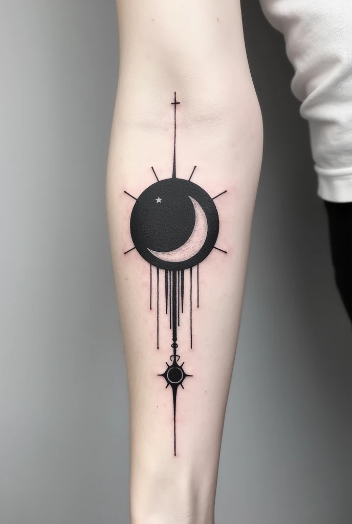 Falciform blood cell, black and white tattoo, minimalist