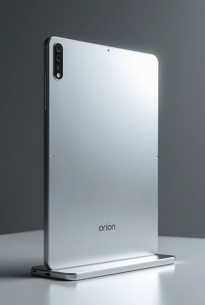 Silver advertising tablet showing better front and back, more innovative and thin with 2 cameras and with Orion brand name