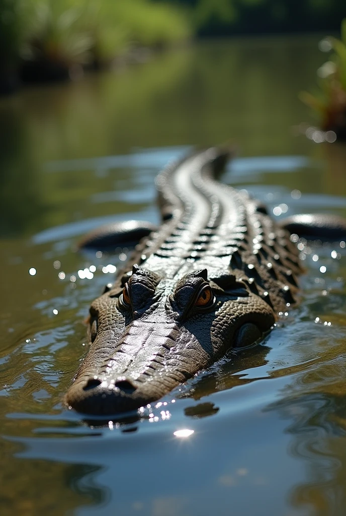 Crocodile corps complet sur l'eau éclabousser les vague