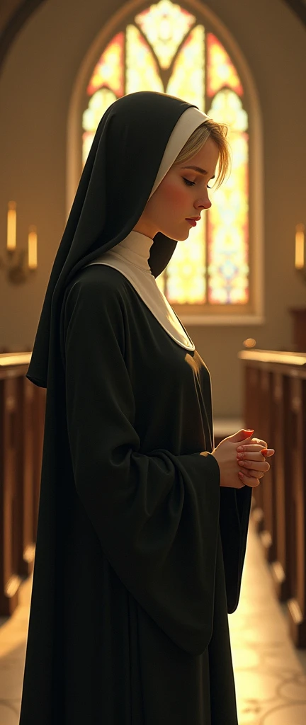 Very beautiful nun, Blonde, Chapel, slim, Small breasts