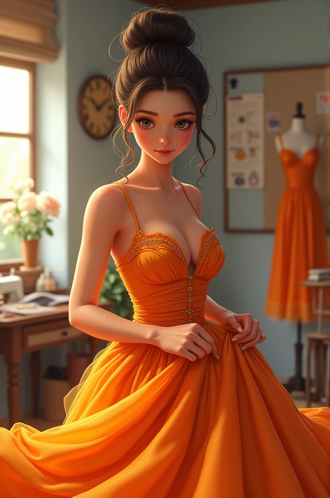 Woman make dreess orange
