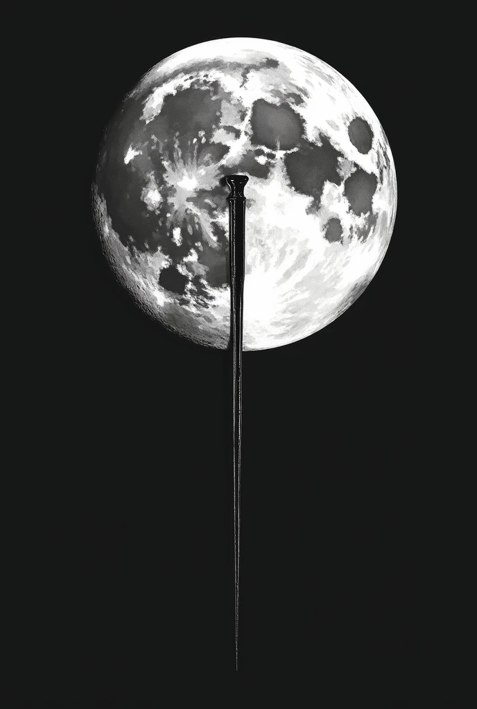 Warning Moon, needle in the center. black and white tattoo, minimalist