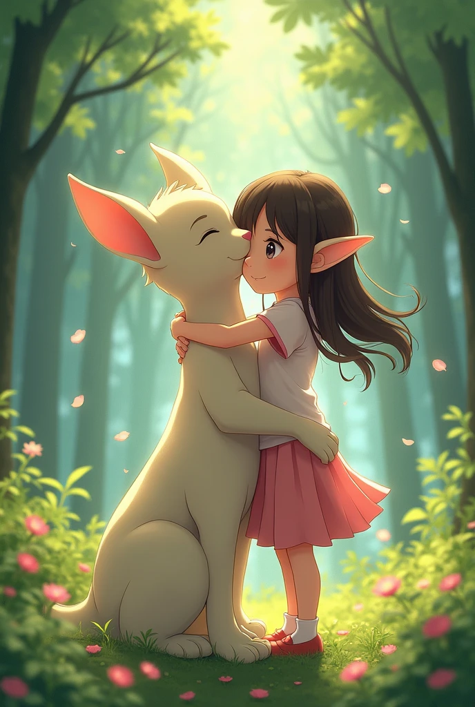 Girl hugging an anime elf
