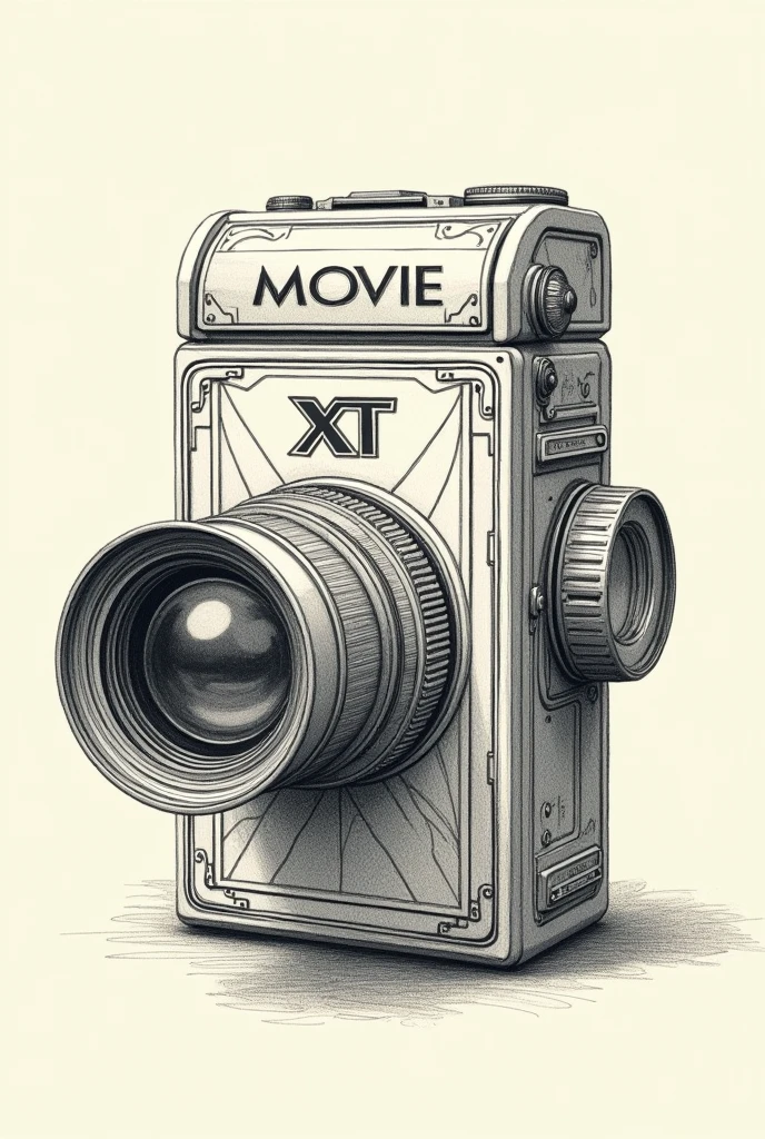 camera with lines, drawning, xt movie written logo