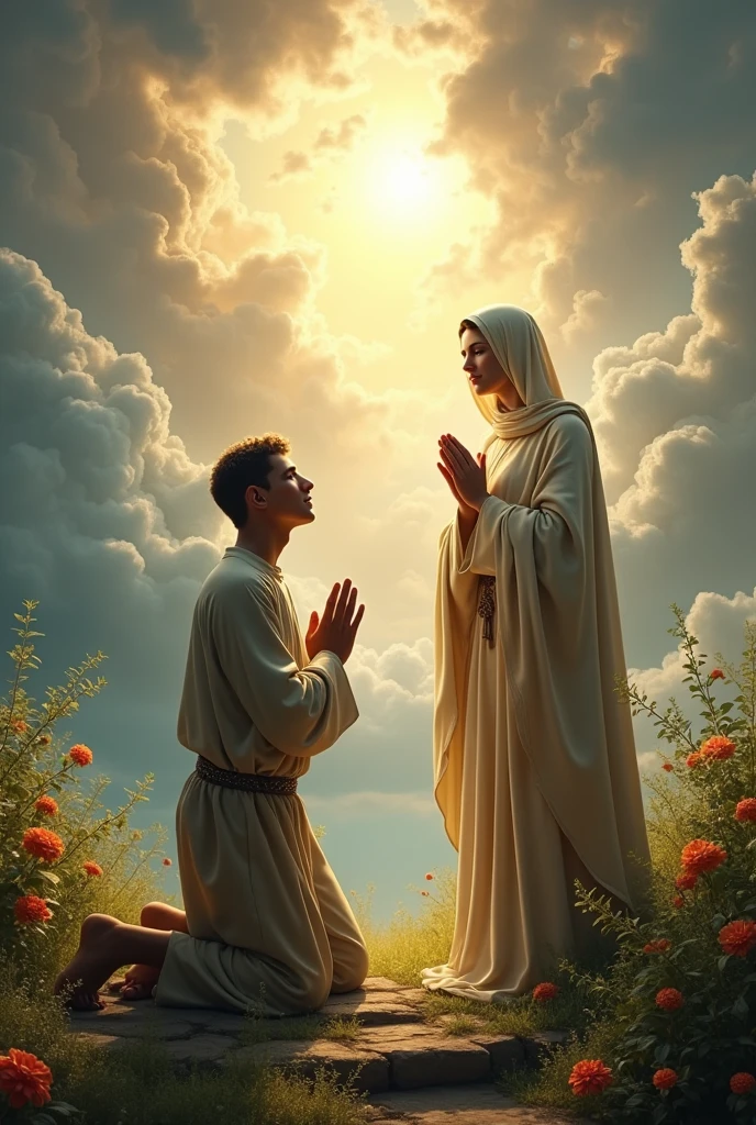 Blessed Carlo Acutis Rezando with Saint Gemma Galgani in Paradise