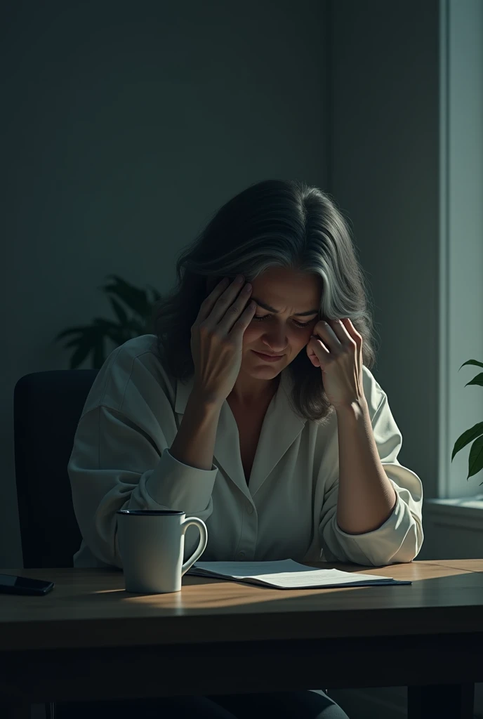 A middle-aged woman is sad because she lost her job