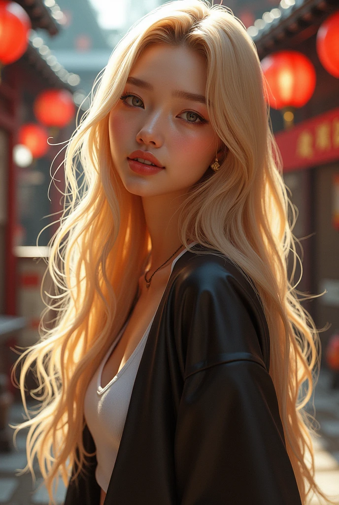(masterpiece、Highest quality:1.3)、(Highest quality、8k、masterpiece:1.3)、Real and high-quality photo、Photorealistic、Highest quality、Professional Lighting、Hard lighting。Realistic skin texture、Perfect body、 BREAK Japan、 1 cute、Very long blonde hair、Gal Style、fashionable、Trendy、Japanese Fashion、 BREAK Contrast of light and shadow、dramatic、Detailed Environment、Expressive eyes、Fusion of modern and traditional、High definition、Intricate Design、A fascinating scene、