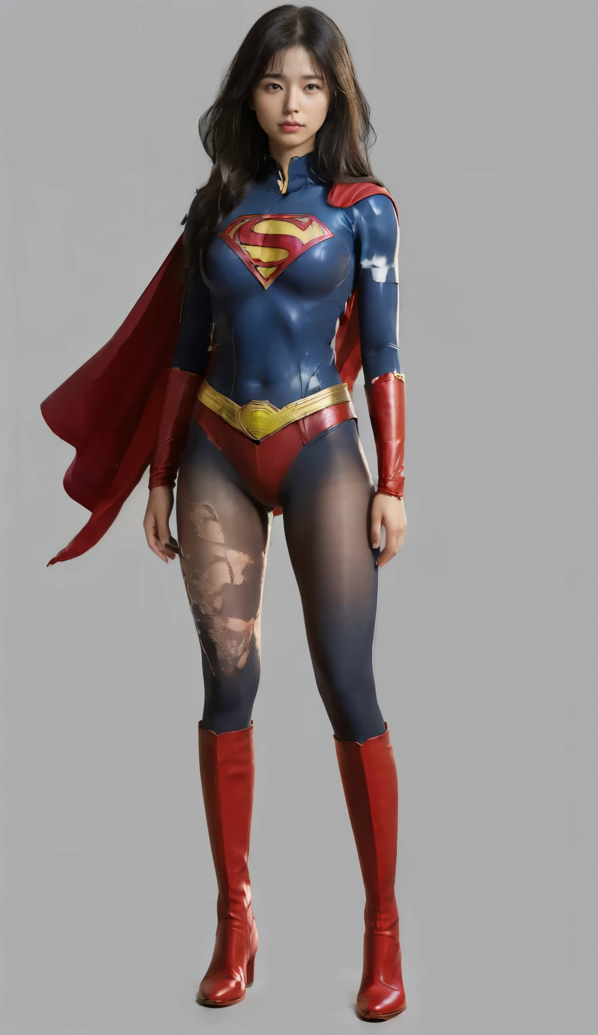 No background、(((Always close your eyes)))、(((Beautiful legs in black tights.)))、(((Legalize the beauty of your suffering face)))、((((Make the most of your original images)))、(((Supergirl Costume)))、(((Beautiful Hair)))、(((suffering)))、(((Please wear black tights....、Wear red boots)))、((Best image quality、8k))、((Highest quality、8k、masterpiece:1.3))、(((Preserve background )))、Sharp focus:1.2、Beautiful woman with perfect figure:1.4、Slim Abs:1.2、Wet body:1.5、Highly detailed face and skin texture、8k