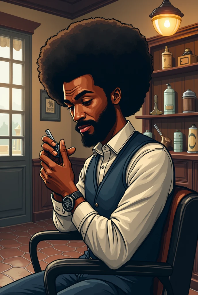 Create a barber shop logo with an afro male theme Shave the beard