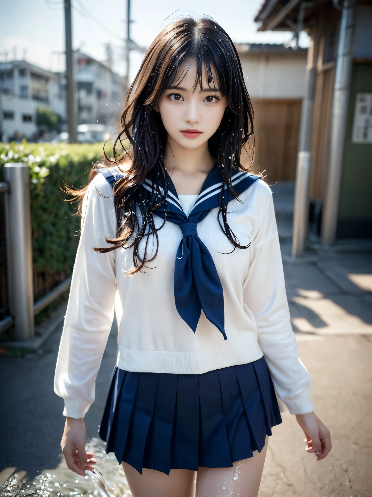 Sailor Saturn Masterpiece, Highest quality, shape, Very detailed, Finer details, High resolution, 8k,wallpaper, Perfect dynamic composition,(High quality with attention to detail, Realistic depiction of eyes:1.3), Mid-length hair, (Wavy Hair:1.2), (Sailor suit, Seraphim, Pleated skirt in random color), (Knoop, Wet:1.2), (Full body photo, The whole body from head to ankle), Focus on the crotch,