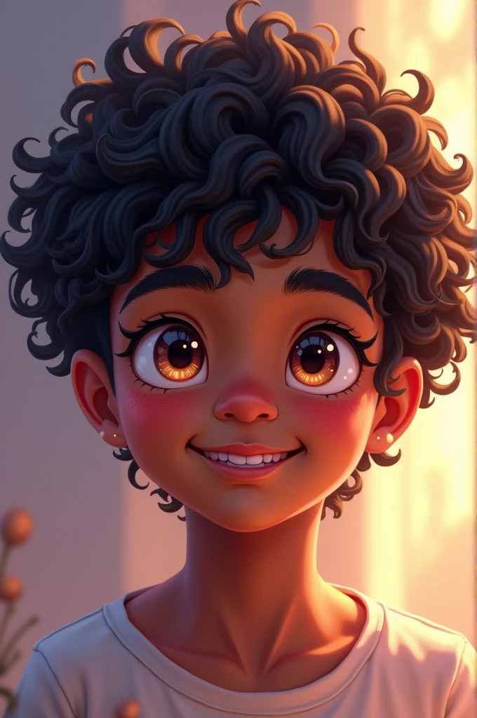 A black teenage boy, like heterochromia, black wavy hair, smiling, bonitas, fluffly, Cao Cao
