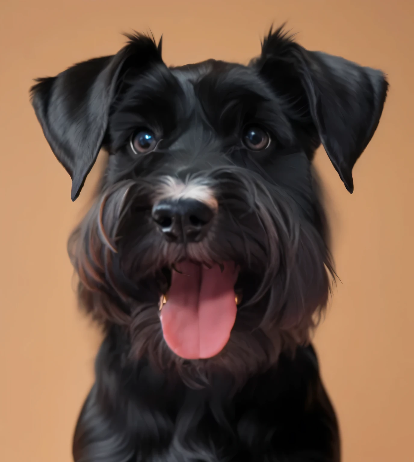 a very cute furry dog, She is a schnauzer dog, hairs drawn like cartoon, perfectly drawn eyes, eyes like a cartoon drawing, beautiful eyes, perfect eyes, she is very happy, she is smiling, the image is very detailed